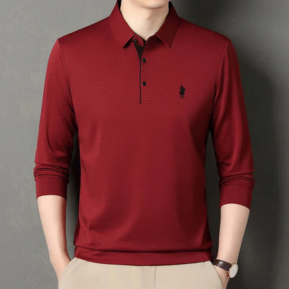 Spring and Autumn Pure Cotton Men's Long Sleeve Collar T-shirt Business Casual Fashion Comfortable Versatile Polo Shirt