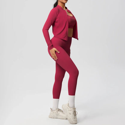 3pcs Sportswear Yoga Set Gym Sports Bra Zipper Jacket Leggings Clothes Sportswear Yoga Suits For Women Fitness Set Tracksuit