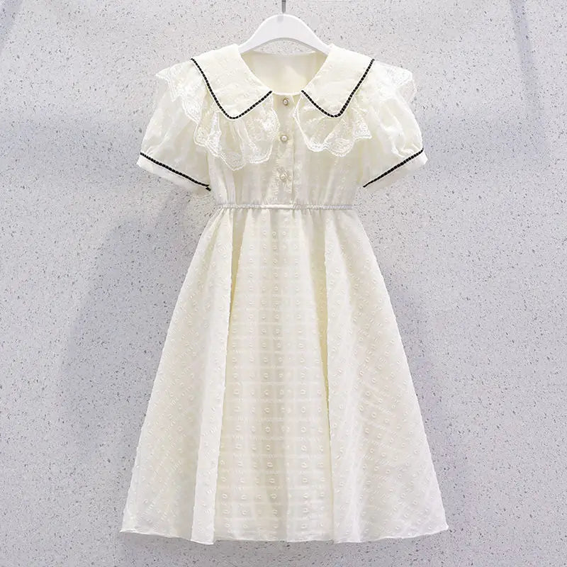 2026 New Summer Dresses Kid Baby Princess Lace Girls Teenager A-LINE STRIPED Chiffon Mid Long Layered Dress 4 8 10 12 14 Years