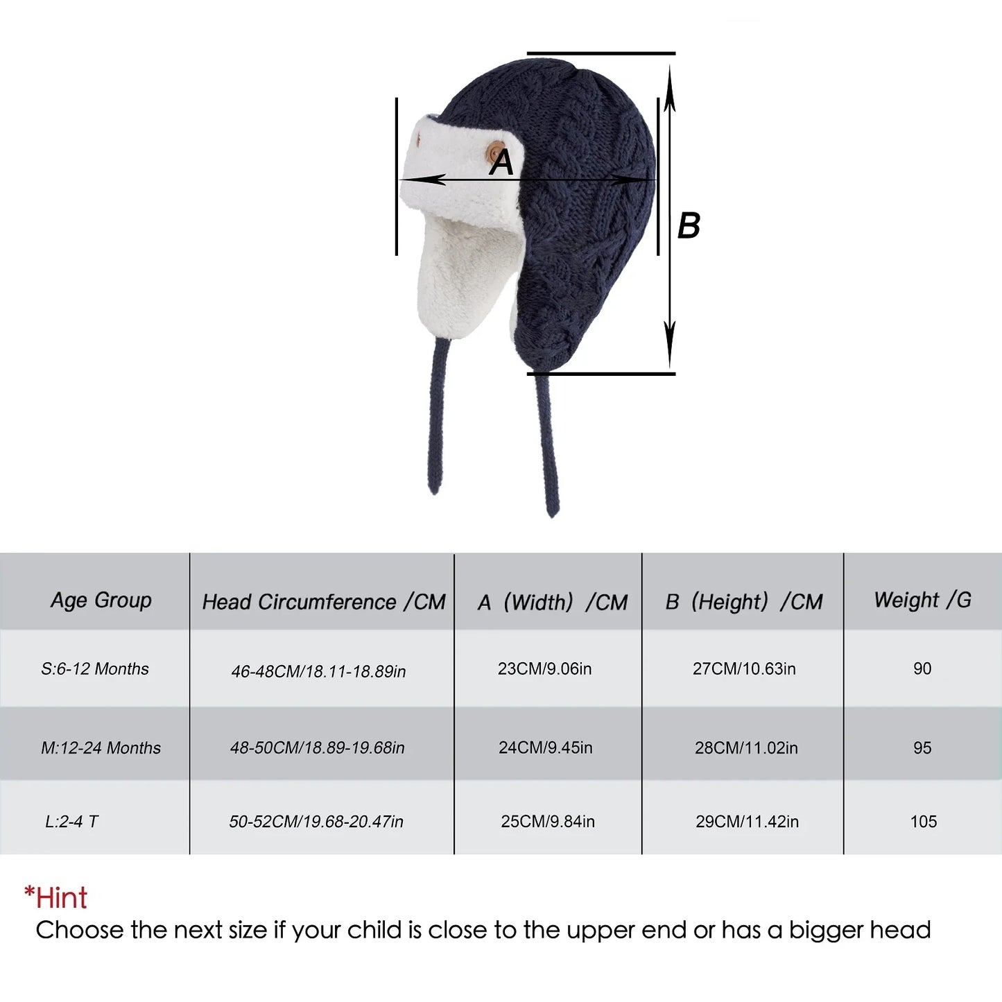 Toddler Kids Baby Winter Knitted Bomber Hat Fleece Lined Warm Cute Beanie for Boys Girls