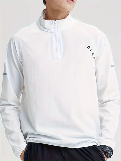 Men's sports long sleeved half zip top, quick drying running T-shirt, sports training jacket, breathable elastic fabric, mo