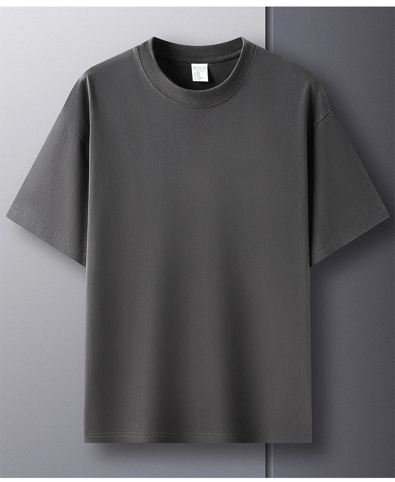 High quality 100% cotton short sleeve men's T-shirt summer round neck loose casual solid color plus size breathable top women