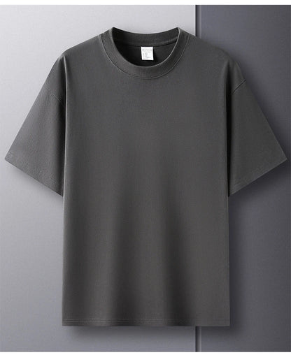 High quality 100% cotton short sleeve men's T-shirt summer round neck loose casual solid color plus size breathable top women