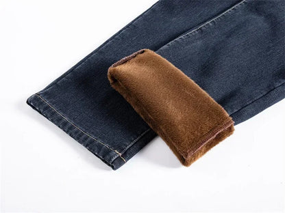 Winter Fleece Men's Casual Jeans Stretch Fashion Cotton Thick Plush Warm Denim Trousers Male Brand Pants Plus Size 42 44 46