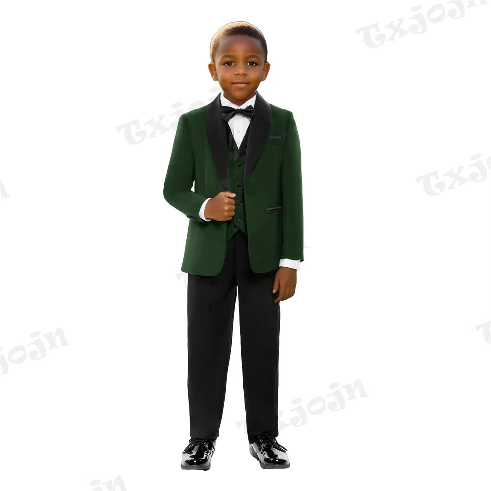 Autumn Kids Long Sleeved Suit Set 4 Pieces Formal Occasion Wear Handsome Smart Shawl Lapel Boys Suits Wedding Guest Clothes
