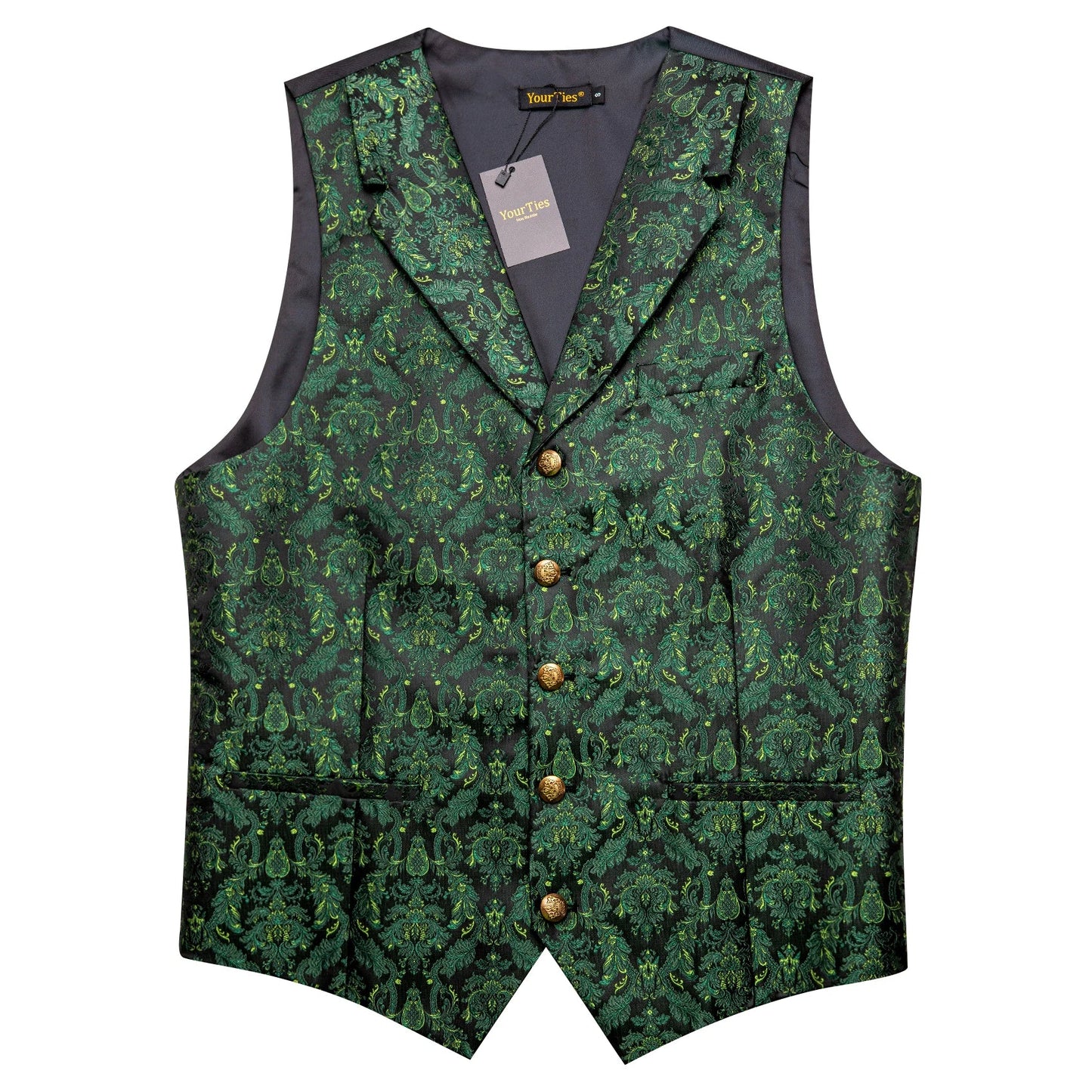 Mens Vest Green Floral Tops Tie Hanky Cufflinks Set Waistcoat Sleeveless Jacket Necktie for Male Wedding Busniess