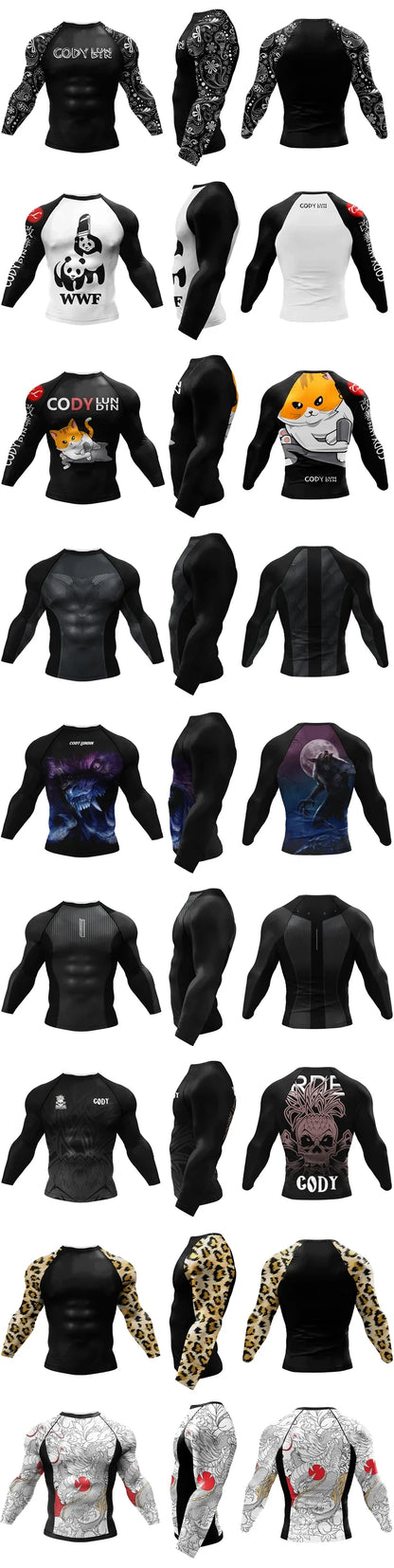 Cody Lundin Wrestling Compression T Shirt Men Full Subliamtion Brazilian Jiu-Jitsu MMA Shor Sleeve Rashguard With Anti Rubber