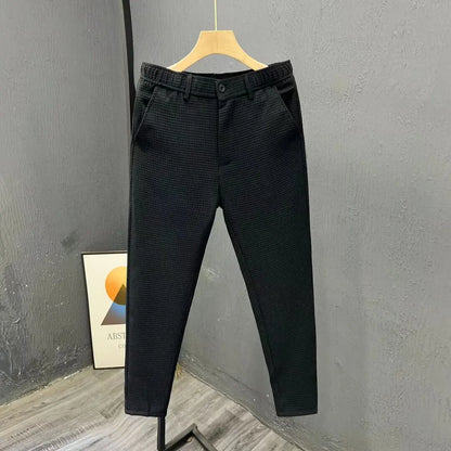 2026 High-grade Men's Solid Suit Pants Spring Summer Korean Style Pocket Straight Nine Split Pants Male Business Casual Trousers