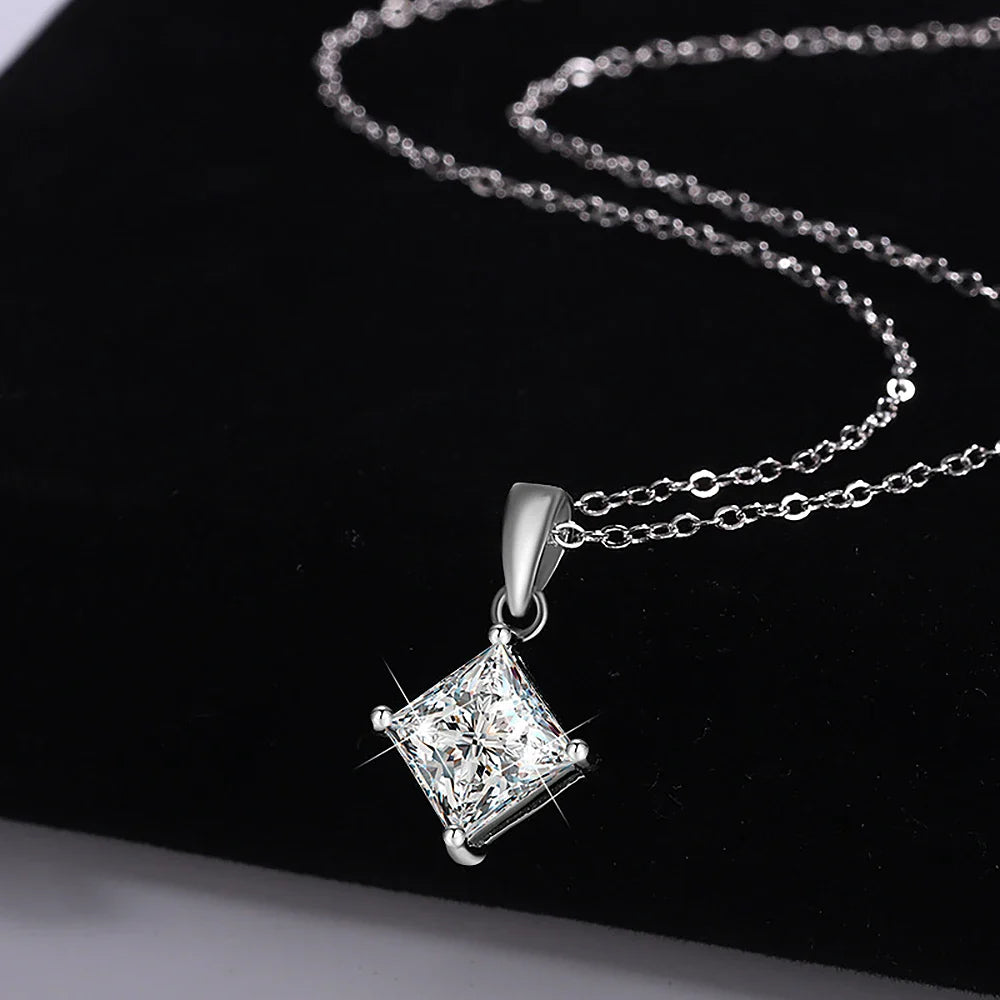 1/2carat  Certified Princess Cut Moissanite Pendant Necklace 925 Sterling Silver D Color Square Solitaire Diamond Neck Chain
