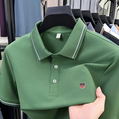 Luxury men's classic brand embroidered best-selling striped polo shirt summer new comfortable best-selling breathable short top