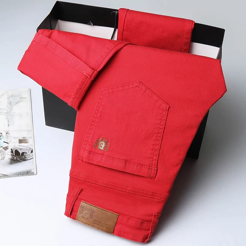 Spring New Men's Casual Jeans Fashion Korean Elastic Cotton Denim Pants Youth Trend Solid Color Fit Straight Trousers