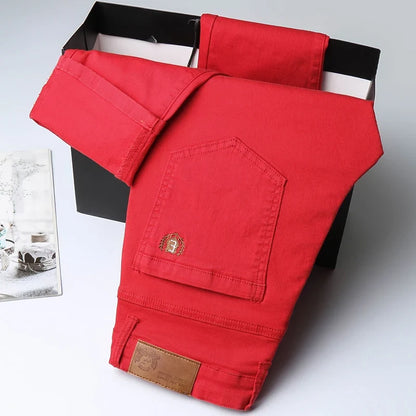 Spring New Men's Casual Jeans Fashion Korean Elastic Cotton Denim Pants Youth Trend Solid Color Fit Straight Trousers