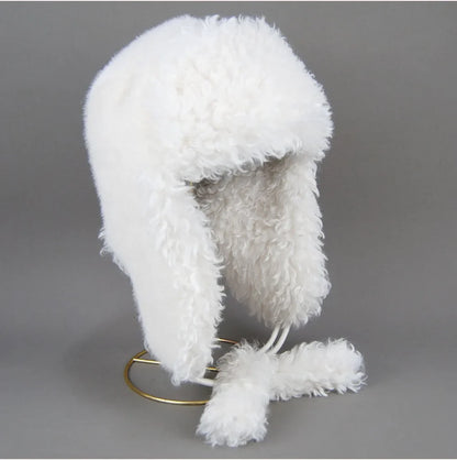 Real Fur Wool Hat Unisex New Winter Warm Bomber Russian Ushanka Hats With Ear Flaps Cow Leather Thick Snow Earflaps Baseball Cap
