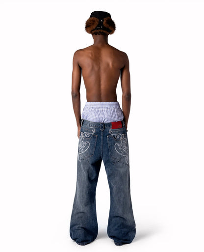Y2k Blue Opening Bootcut Jeans Vintage Washed Embroidery Men Women Pants Harajuku High Street Streetwear Unisex Casual Jeans