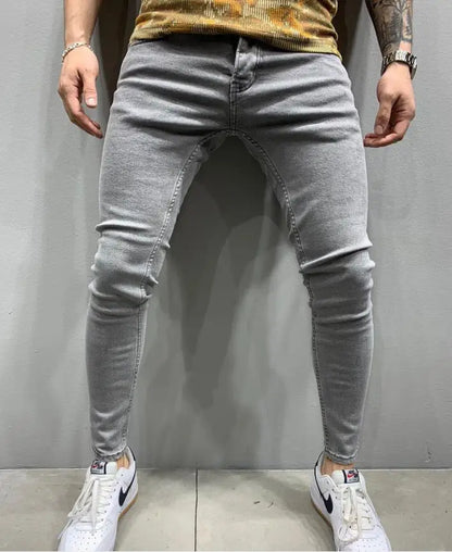 Man Pants Retro Washing Zipper Stretch Jeans Casual Slim Fit Trousers Male Plus Size Pencil Pants Denim Skinny Jeans for Men