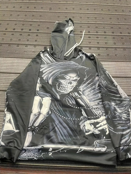 Autumn European and American new men's skull print comfortable and breathable hooded sweatshirt outdoor high street clothing