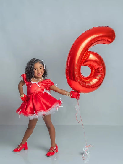 Shiny Mini Satin Girl Flowers Dress O Neck Short Sleeves A Line Ball Gowns Kid Birthday Dress Celebrity Customized