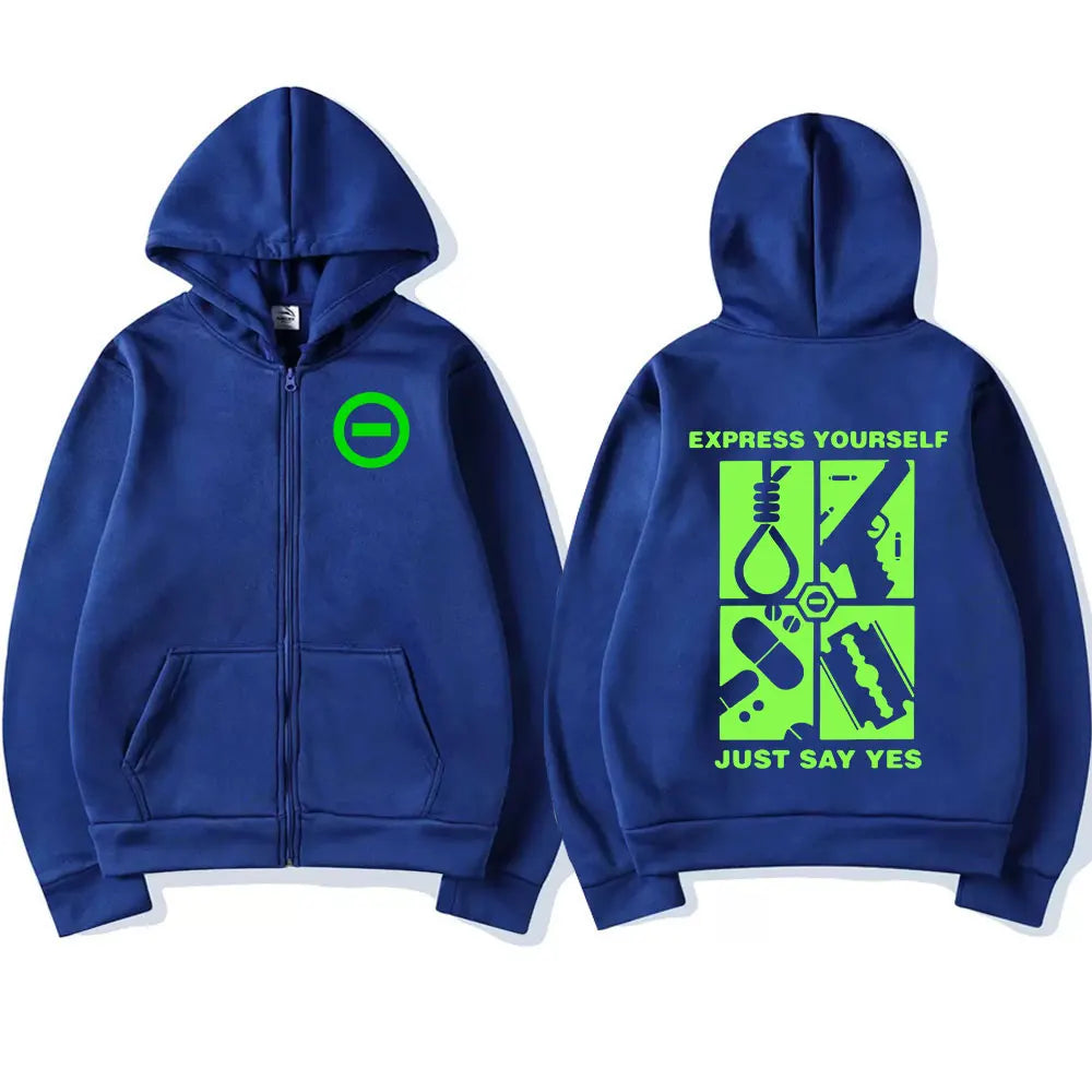Type O Negative Express Yourself Just Say Yes Zip Up Hoodies Gothic Metal Rock Band Zipper Sweatshirt Men Women Clothing Jackets