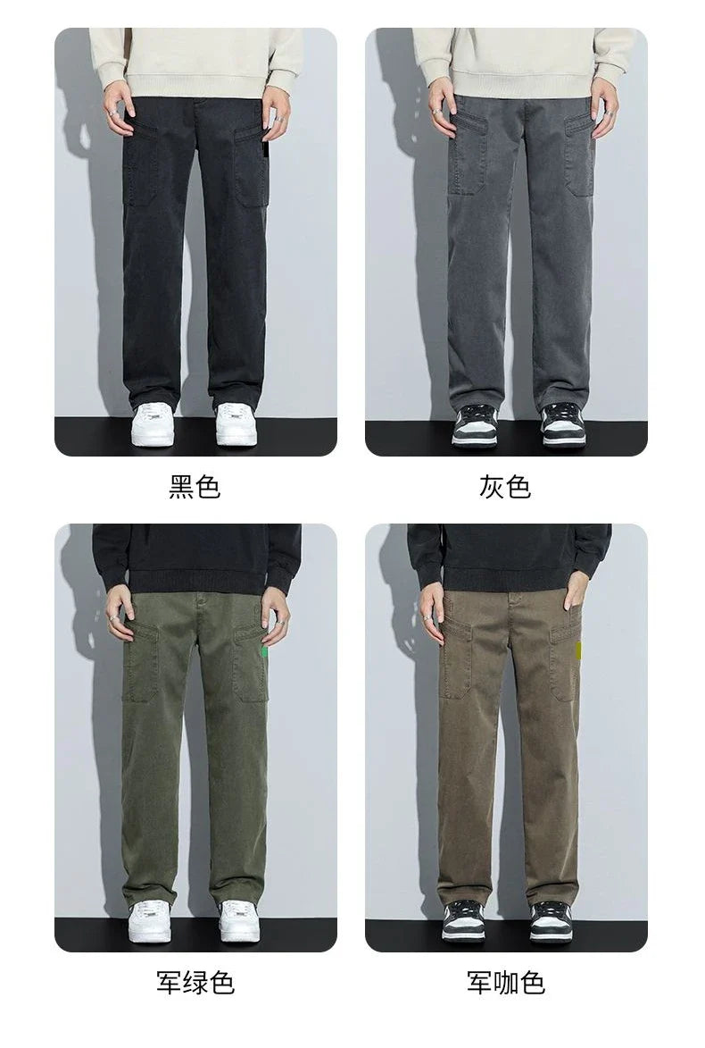 Men's Loose Straight Casual Work Pants 2025 Trendy Multi-Pocket Autumn Winter Workwear YM6106