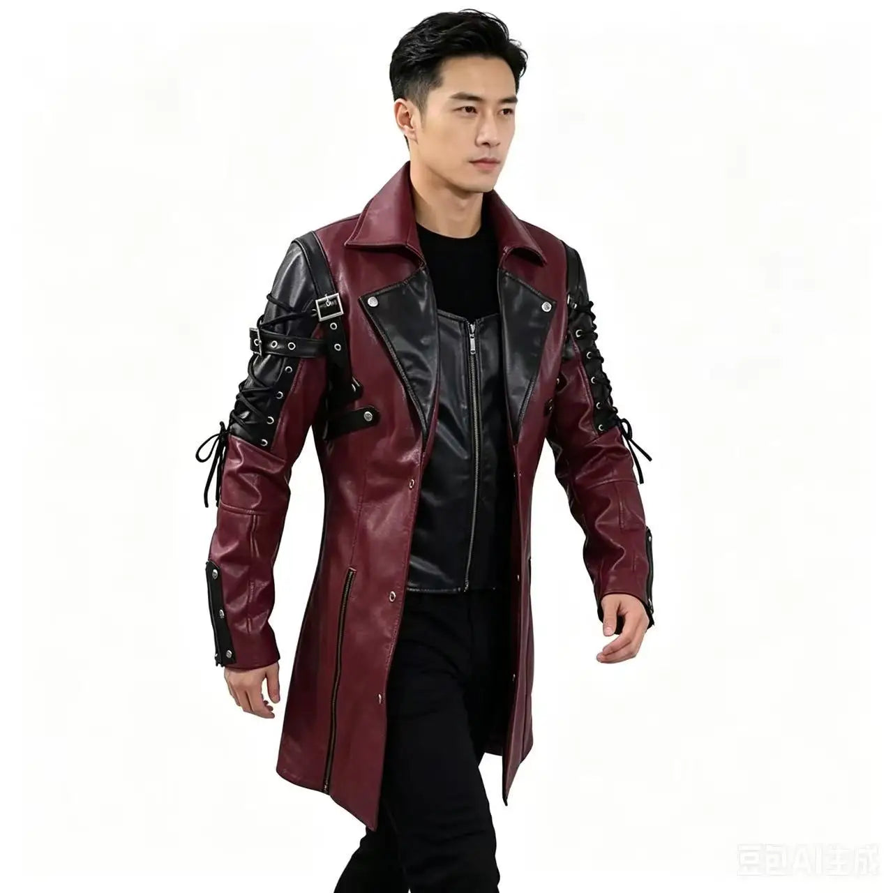 New Steampunk Men's Gothic Trench Coat Leather Jacket Punk Style Biker Jacke Autumn Winter Motocycle Jacket