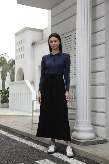 AP 2025 Spring and Summer Women Turn-down Collar Tee Soft Lady Cotton Blend Skirt Comfortable Casual