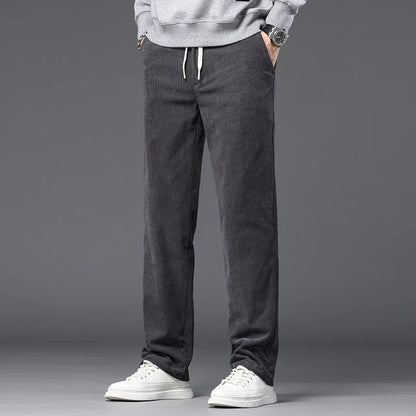 Straight Corduroy Classic Male Pants Khaki Black Gray Baggy Fashion Elastic Waist Trousers Soft Stretchy Casual Men's Clothing