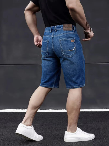 New Business Men's Jeans Casual Straight Stretch Fashion Classic Blue Black Men's Summer Denim Shorts Knee-Length