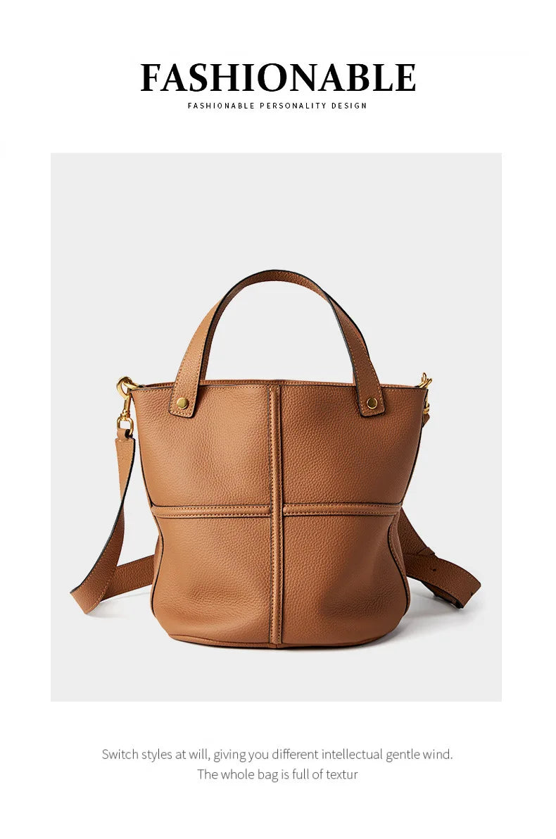 Women Bucket shoulder bag brand design Cowhide ladies handbags and purses genuine leather Tote Bags female messenger Bag Bolsas