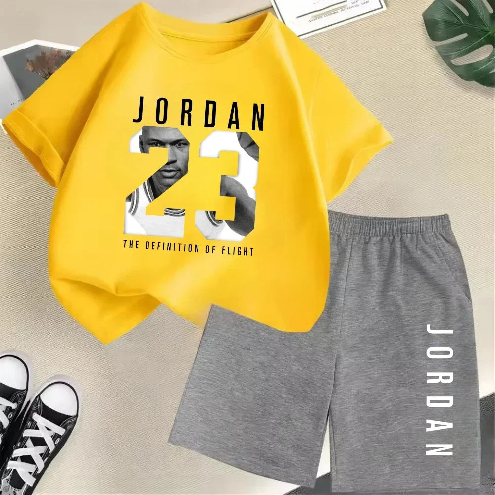 Été à manches courtes enfants T-shirt ensemble sport mode garçons filles Shorts 2 pièces ensemble décontracté marque impression
