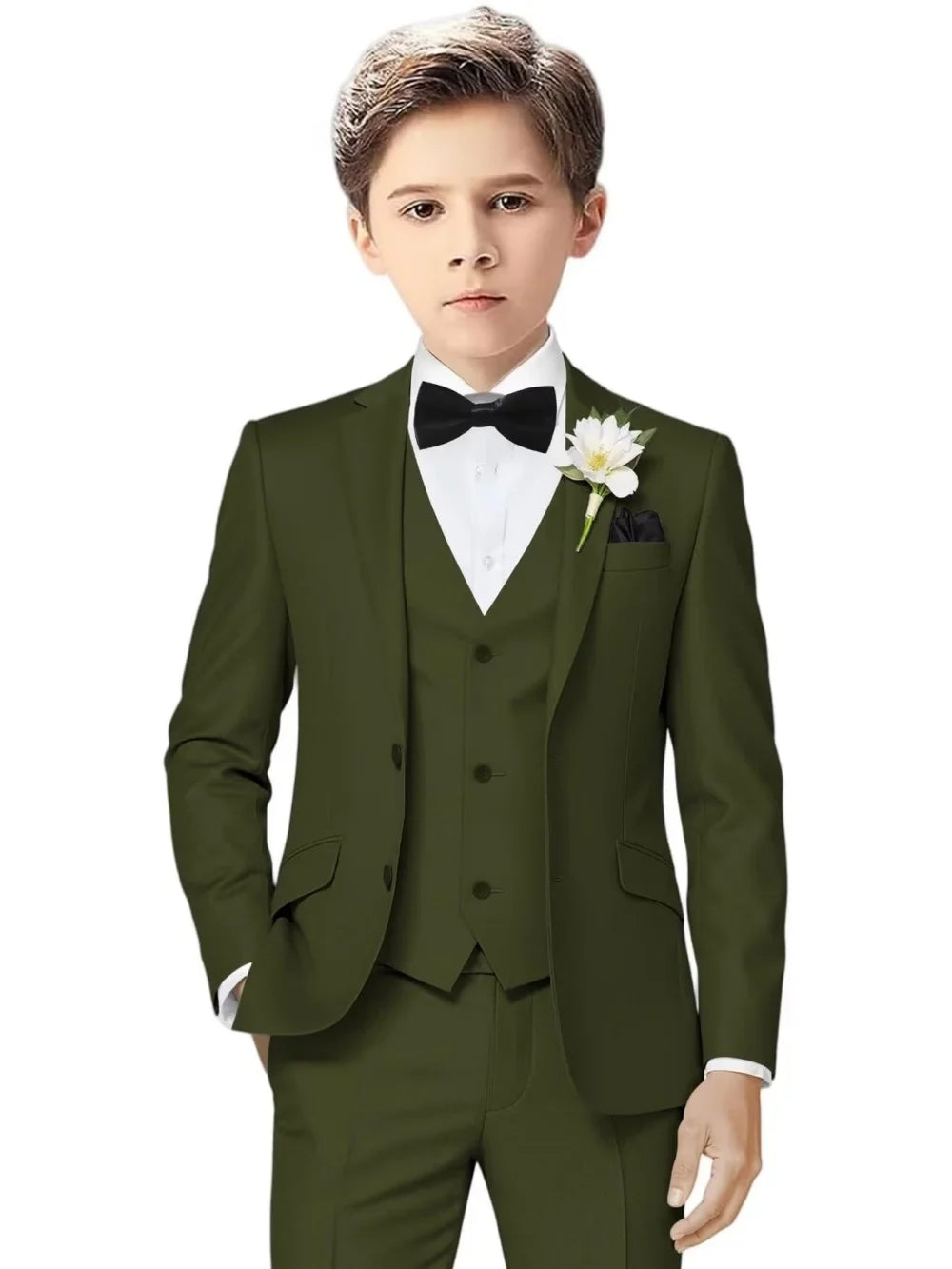 Notched Lapel Kids Tuxedo 3 Pieces Stage Performance Wear Classic Elegant Long Sleeve Boys Suit Set Wedding Ring Bearer Outfit