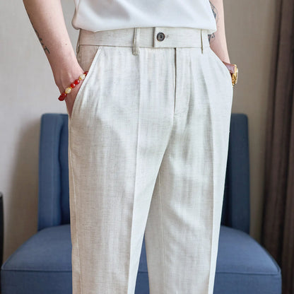 Summer New Linen Breathable Trousers High Quality Fashion Men Straight Casual Pants Men Slim Fit Solid Business Office Suit Pant