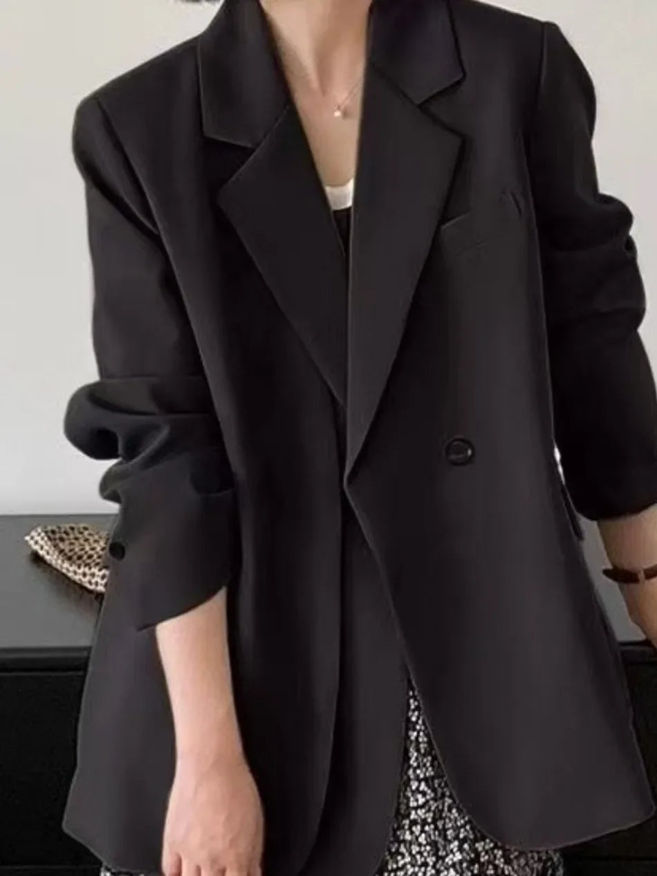 Spring Women Blazer Office Lady New Suits Female Vintage Breasted Jacket Casual Pockets Women's Suits Coat Blazers Suits