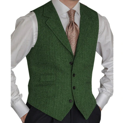 Men Vest Brown Classic Herringbone Pattern Suit Vest Notch Lapel Waistcoat Slim Formal For Wedding Groomsmen Banquet Men Suit