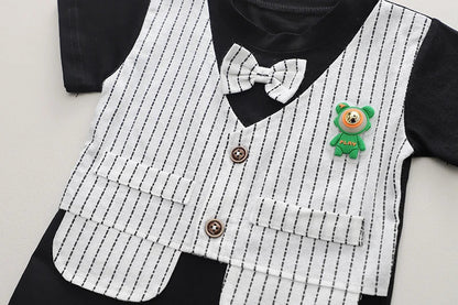 New Summer Kids Boys Clothes High Qulity Short Sleeve Gentleman Patchwork T Shirt Pants Toddler Boy Clothing Casual Outfits