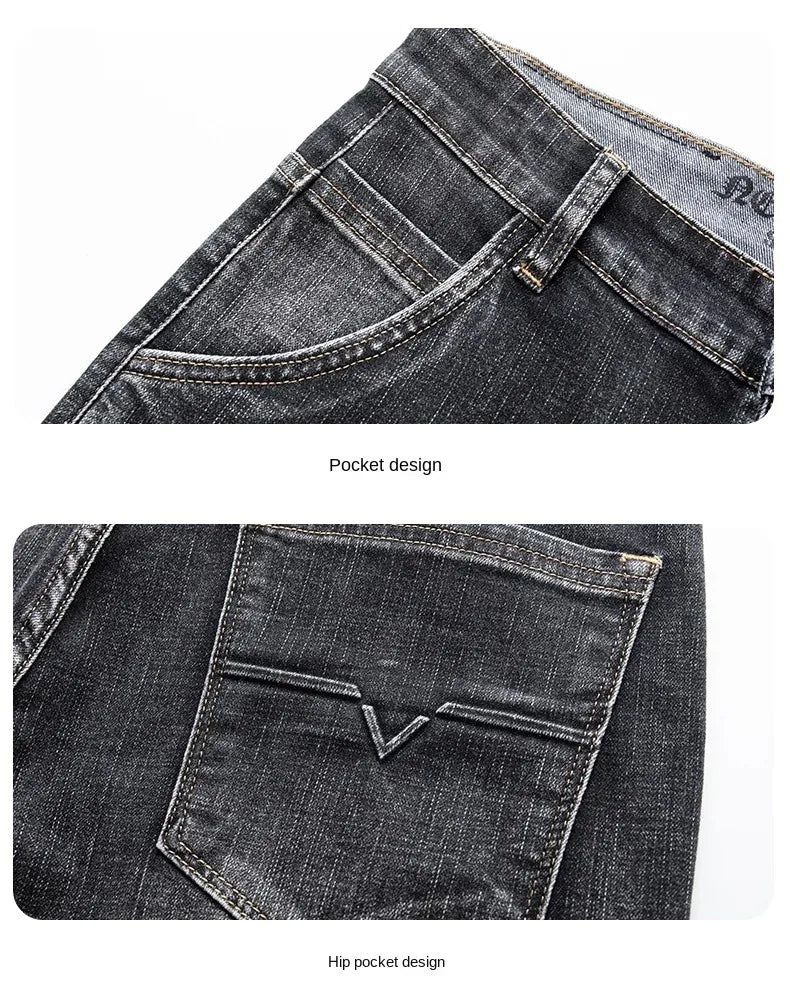 2026 Regular Fit Jeans Classic Style  Spring Summer New Men's Light Blue Stretch Denim Fabric Pants Male Brand