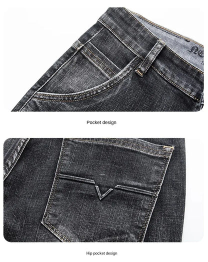2026 Regular Fit Jeans Classic Style  Spring Summer New Men's Light Blue Stretch Denim Fabric Pants Male Brand