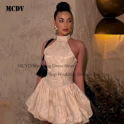 Customized Print Bud Skirt Wedding Dresses Halter Neck Backless vestidos de novia Sleeveless Mini After Party 2026 Customized
