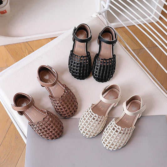 2026 Novel Roman Sandals for Little Girls Side Butterfly-knot Princess Weave Sandals Soft Breathable Hollow Shoes Child Girl