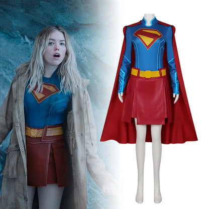 Super Girl Cosplay Costume, Tomorrow's Girl Cosplay Costume, Halloween Stage Performance, Complete Set of Costumes with Cloak