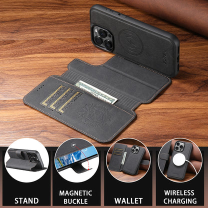 Faux Leather Wireless Charging Card Holder Stand Wallet Magnetic Flip Cover Phone Case For iPhone 17 Pro Max 16 Plus 15 14 13