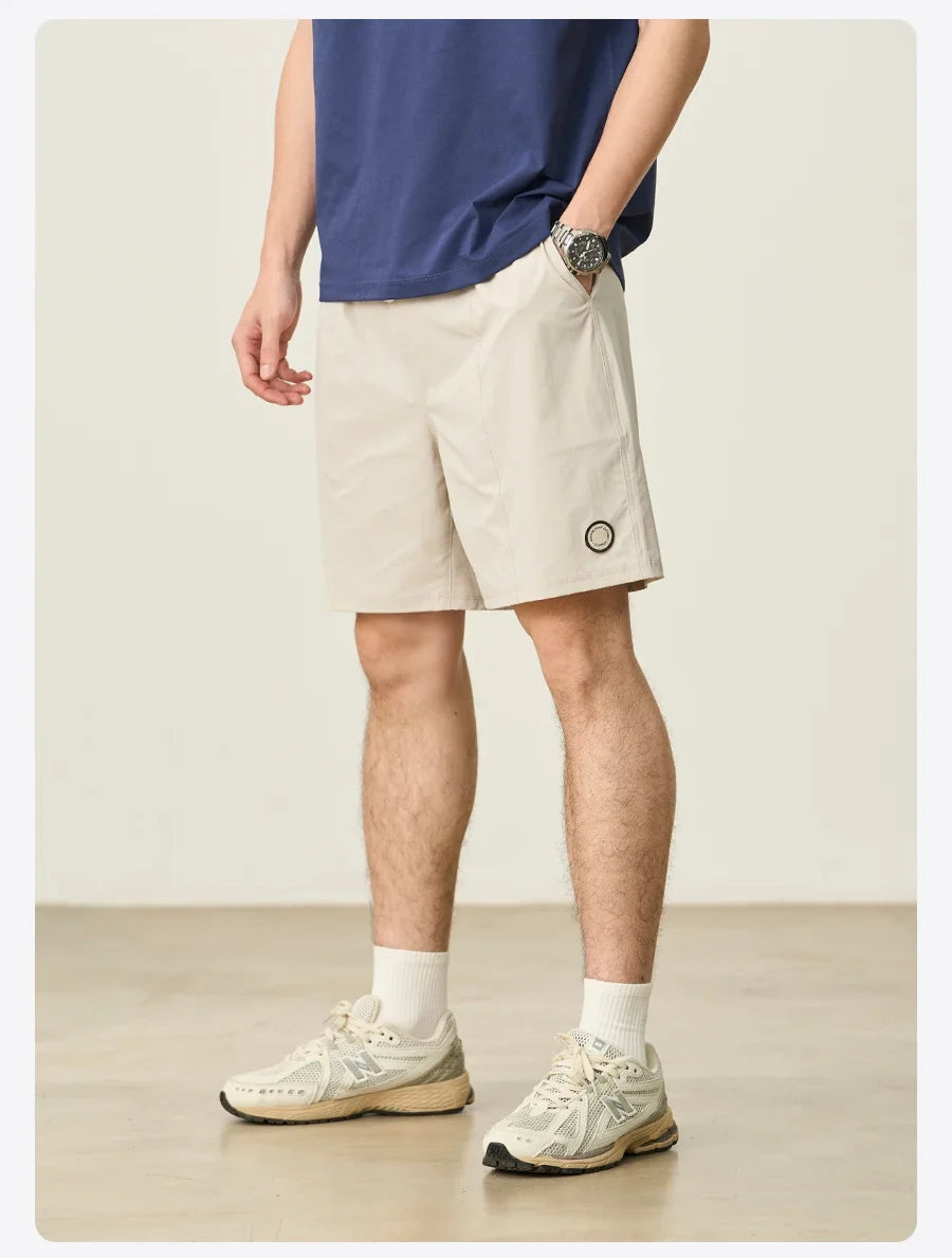 2025 Summer New 145gsm Elastic Fabric Beach Shorts Men Contrast Color Drawstring Athletic Shorts
