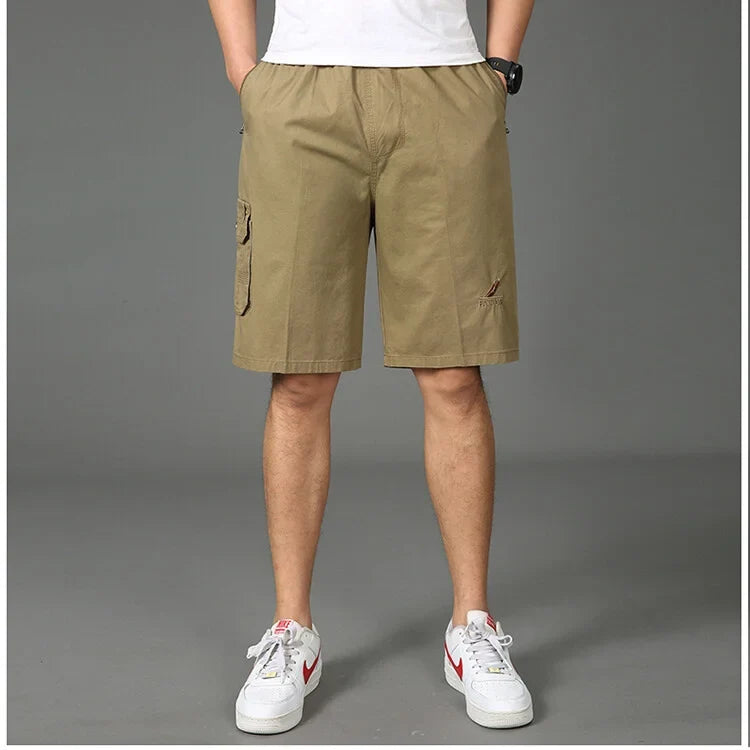 2024 Shorts Men Bermuda Cotton Pocket Zip Cargo Shorts Fashion Style Elastic Army Male Summer Casual Knee Length Vintage Yellow