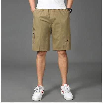 2024 Shorts Men Bermuda Cotton Pocket Zip Cargo Shorts Fashion Style Elastic Army Male Summer Casual Knee Length Vintage Yellow