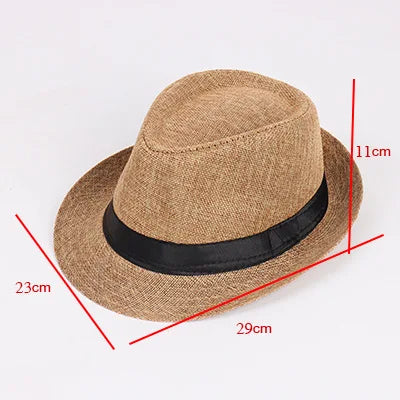 Jazz Hat British Style Linen Solid Color Hat for Men and Women Rolled Brim Couple Style Sun Hat Paper Straw Hat