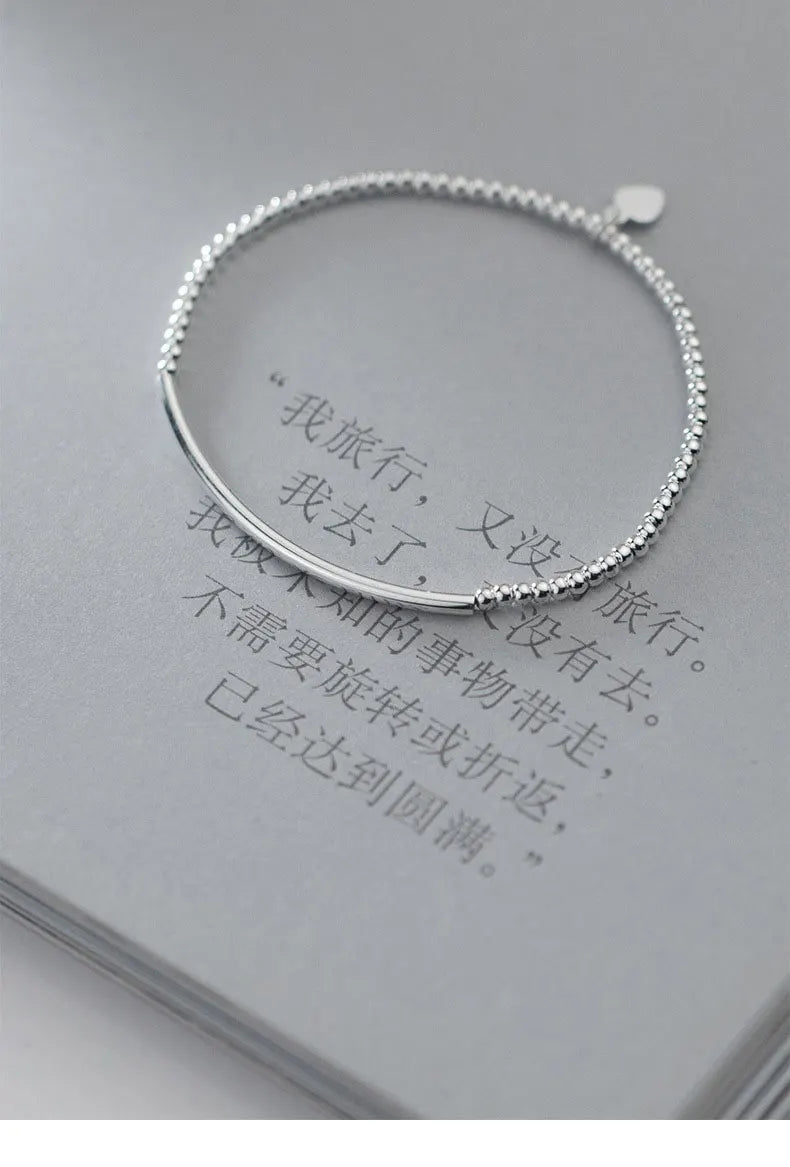 16cm Bracelets For Women Silver 925 Heart Silver Elastic Rope Round Bead Chain Sterling 925 Silver Women's Bracelet