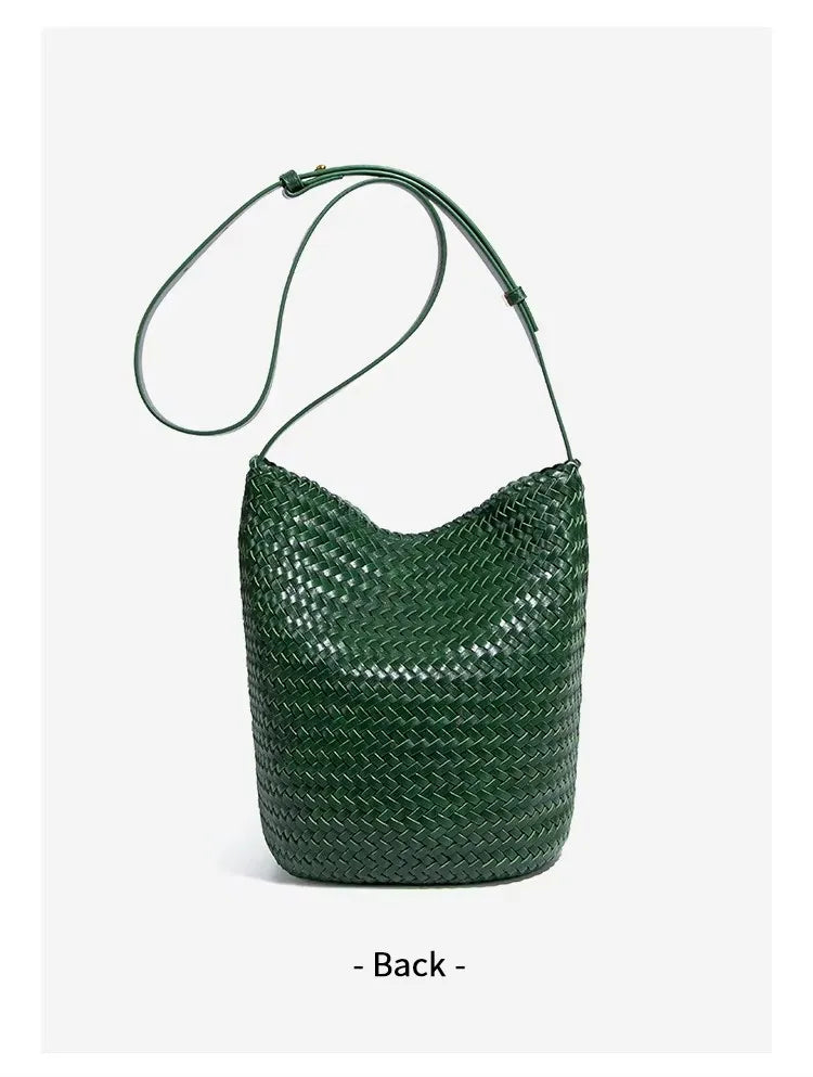 Luxury Women's Shopping Bag New High-End Hand-Woven Leather Bucket Bag Large-Capacity Shoulder Messenger Bag Commuter Tote Bag