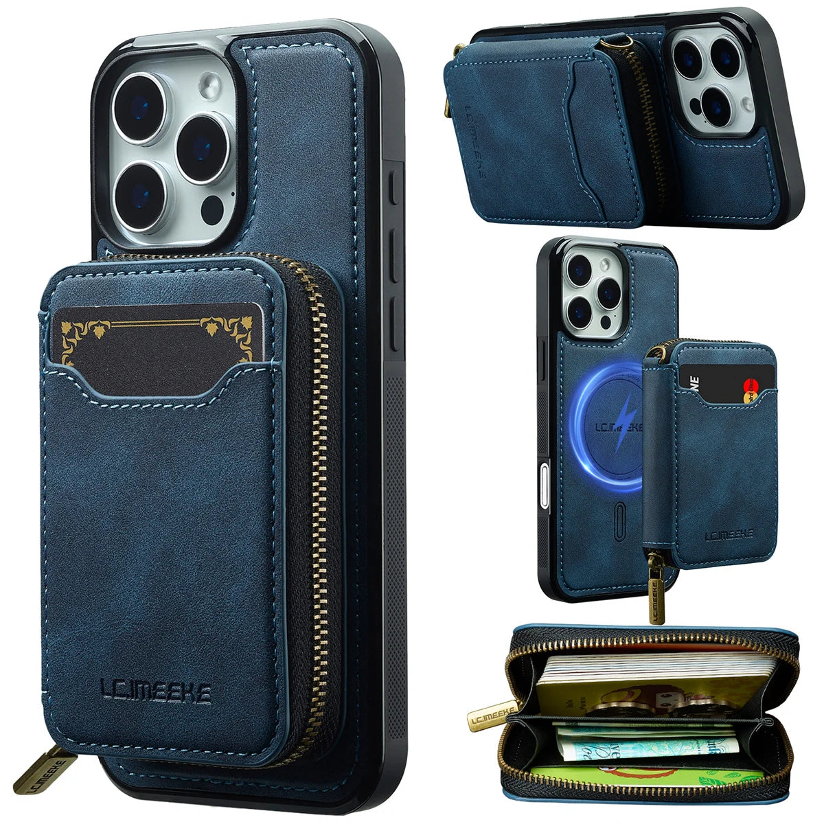 For Magsafe Magnetic Leather Phone Case for iPhone 16E 17 Air 16 15 Plus 14 13 12 11 Pro Max Wallet Card Holder Pocket Cover