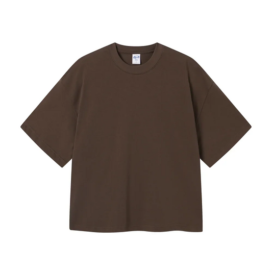 New Men Summer Boxy 275gsm Cotton T-Shirts Retro Unisex Oversized Short Version Basic T Shirt Brand Tees HY1070