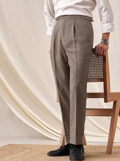 Grid Straight Leg Mens Suit Pants Houndstood Formal Dress Pants Italian Style Single Trousers Business Casual Pant For Man