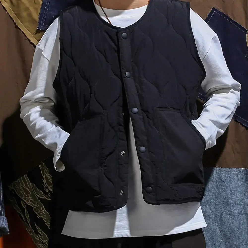 Vintage Cotton Padded Vest Mens Sleeveless Quilted Jacket Thick Warm Casual Working Outerwear Men Autumn Winter
